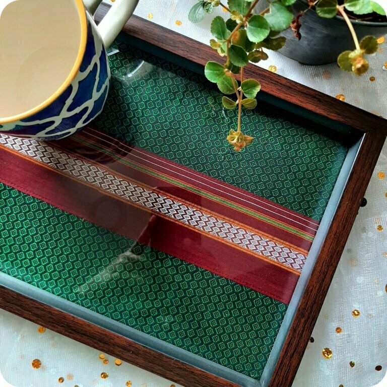 Ethnic Tray with Green Color Khun Fabric Design