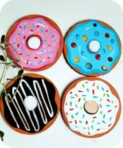 4 Coasters with Colourful Donut design