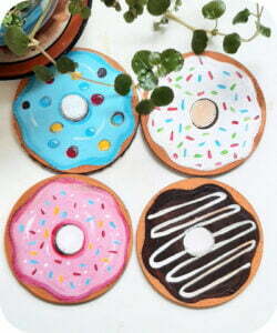 4 Coasters with Colourful Donut design