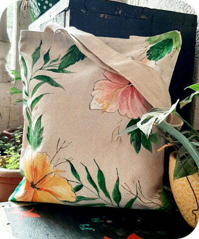 Tote Bag with floral Hibiscus design