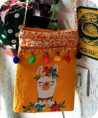 Yellow colour Sling Bag with llama design