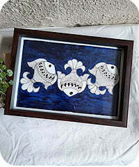 Blue color tray with Madhubani Fish Design