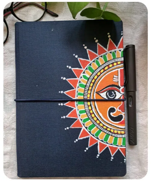 Blue Hand painted Notebook with Sun motif